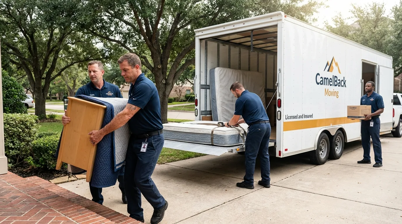 Crew loading residential truck for cross-state move from Halifax, NC