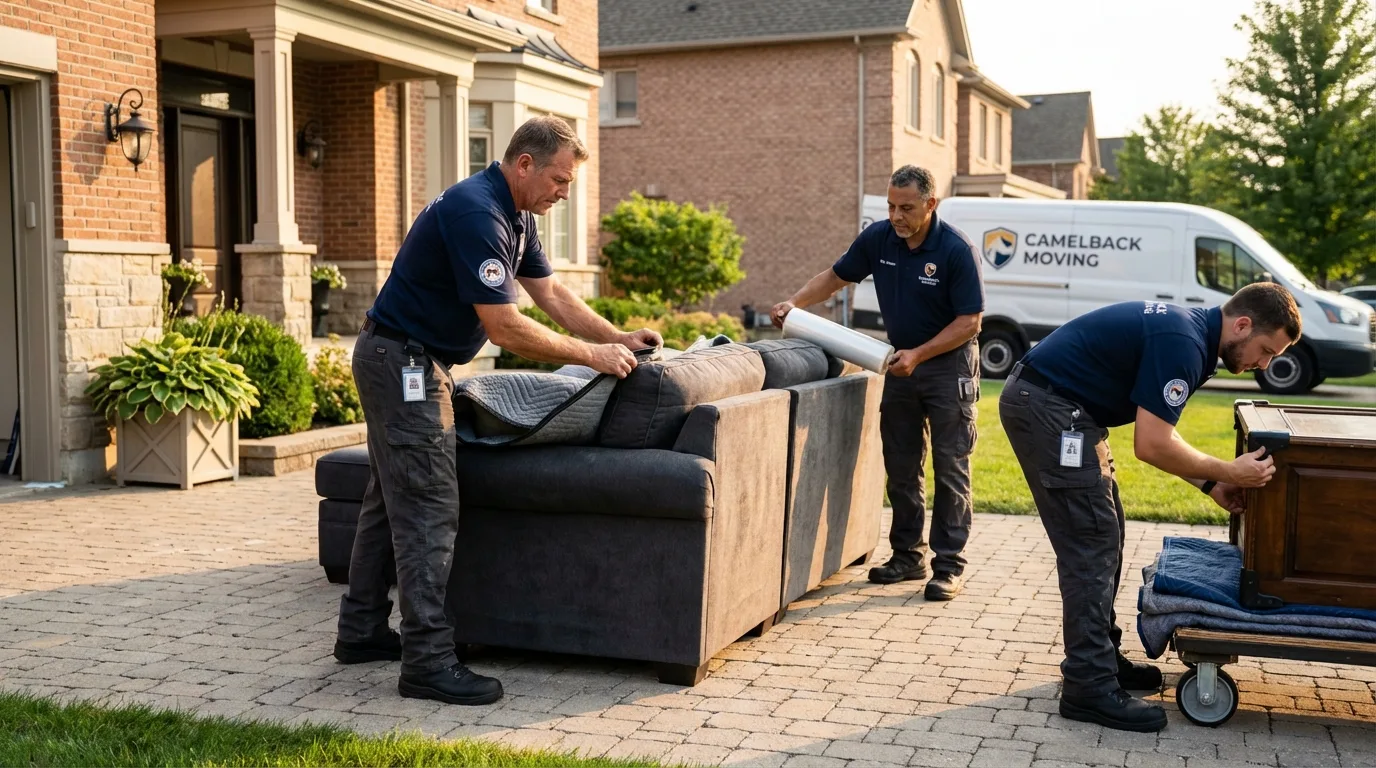 Large estate moving crew wrapping furniture in Halifax, NC